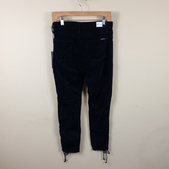 Hudson Nix High-rise Lace-hem Cropped Velveteen Pants In Black Star Size 28 - Picture 7 of 12
